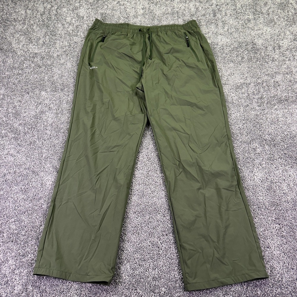Pudolla Track Pants Mens 3XL Green Microfiber Elastic Waist Zip Pockets Athletic